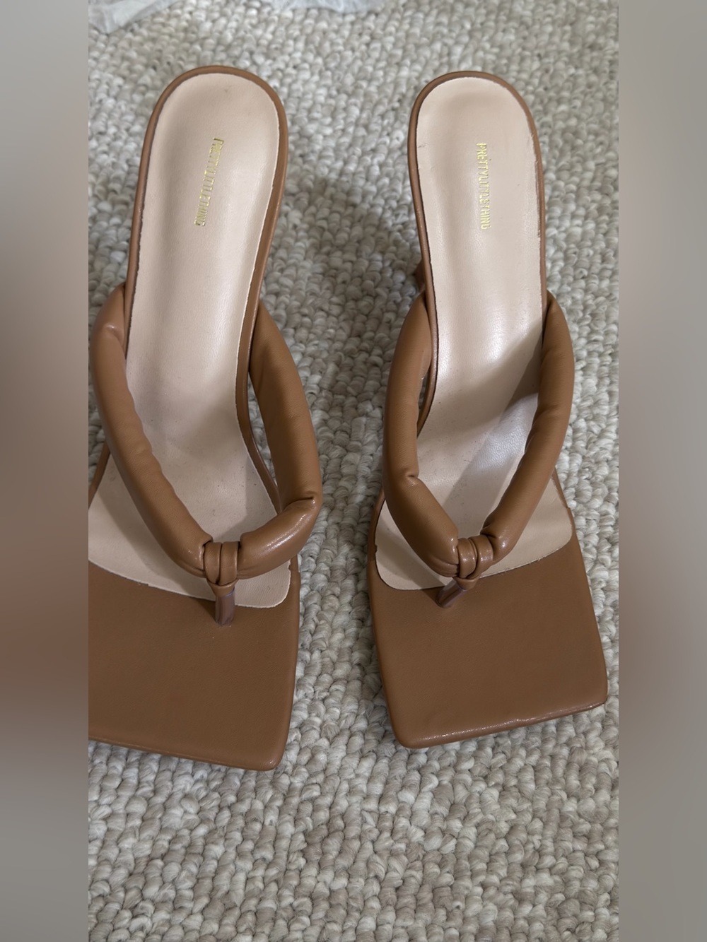 PrettyLittleThing Tan Knotted Thong Heeled Sandals